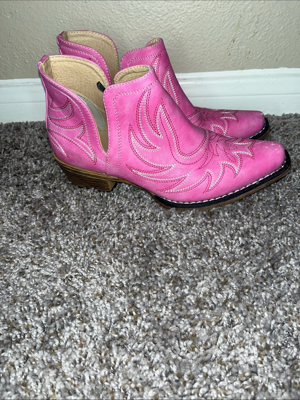 Roper Pink Leather Western Boots